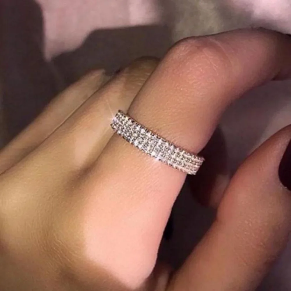 925 SILVER DIAMOND TRIPLE FULL ETERNITY RING, CUTE RING, SHINY RING. - Picture 7 of 7
